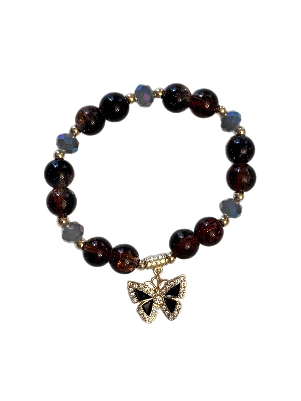 Butterfly Black & Amber Color Beaded Bracelet